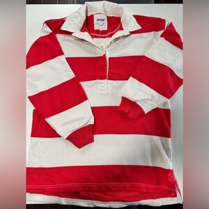 Aerie Bold Red and White Striped Polo Sweatshirt